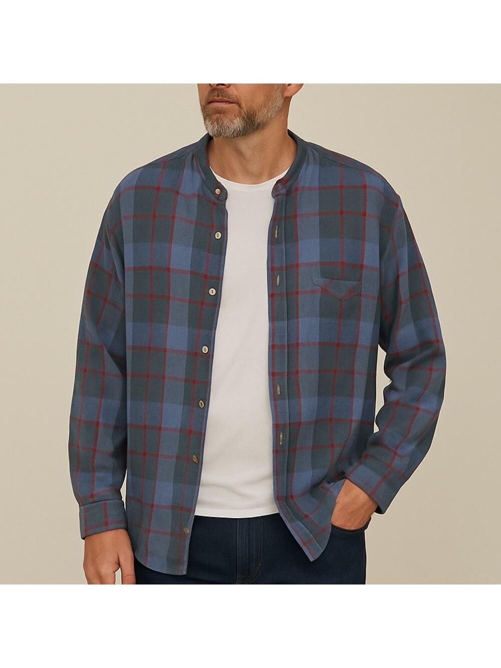 Vintage Hunt Club Plaid Collarless Button Down Shirt XXLT Tall